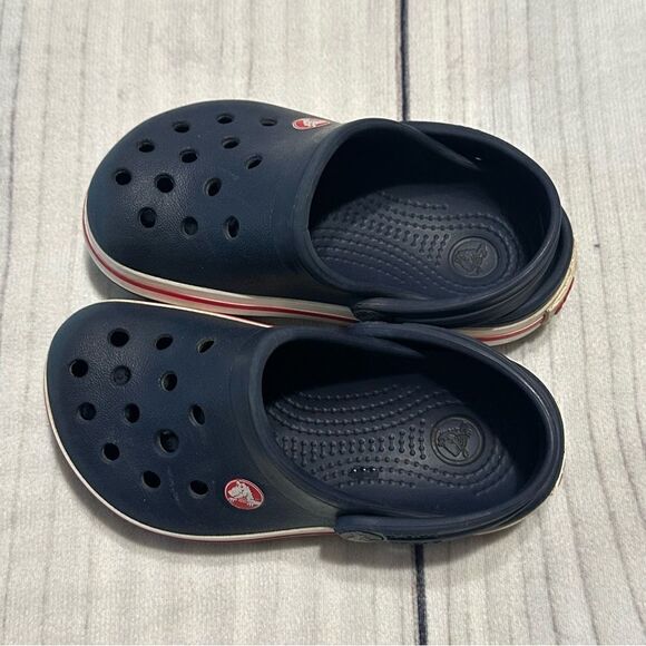 Crocs Crocband Navy Blue Red Stripe Kid Toddler Sz 6/7 Preschool Water Sandals - Picture 9 of 10